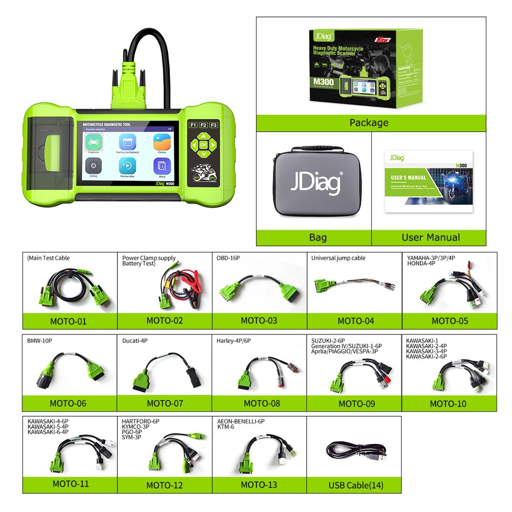 M300 Jdiag Scanner OBD2 Motorcycle All System Diagnostic Fault Code Reader US