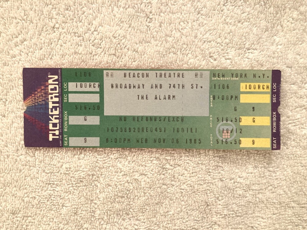 The Alarm : 1985 Full Unused Vintage Concert Ticket - Beacon Theatre NYC