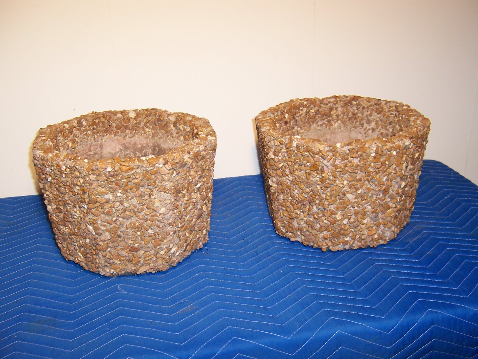 Vintage Exposed Aggregate Octagon Concrete Garden Planters Pair