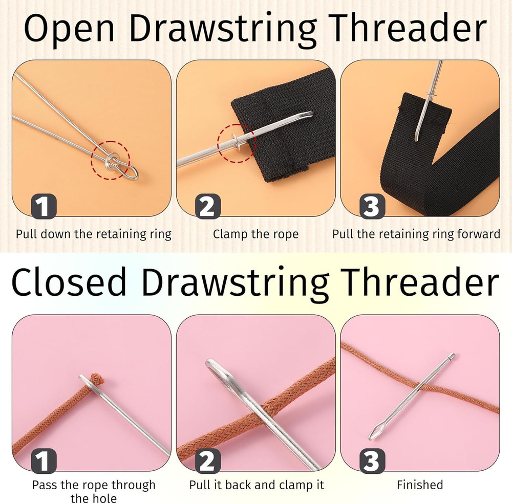8 PCS Drawstring Threader Tool Set, Metal Drawstring Threader Tweezers Stainless