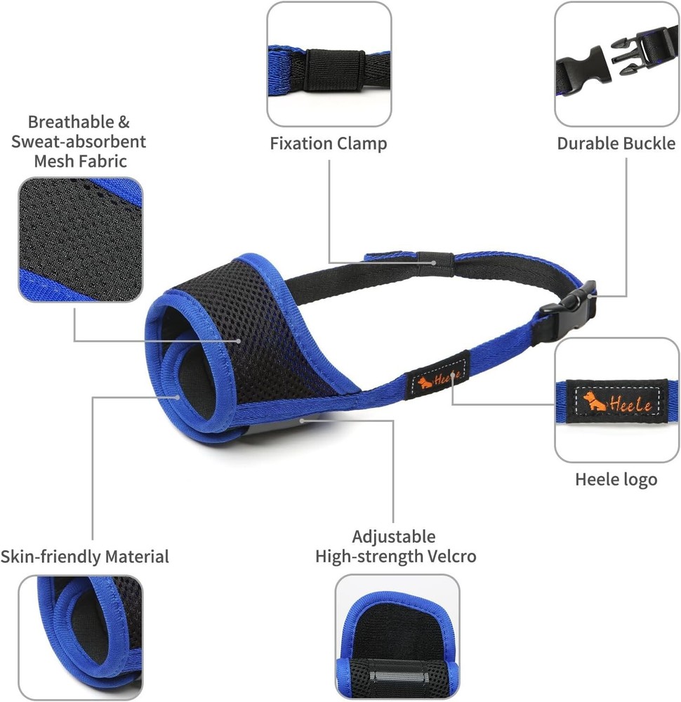 Nylon Dog Muzzle Breathable Adjustable Small Medium Large Barking Bite Preven...