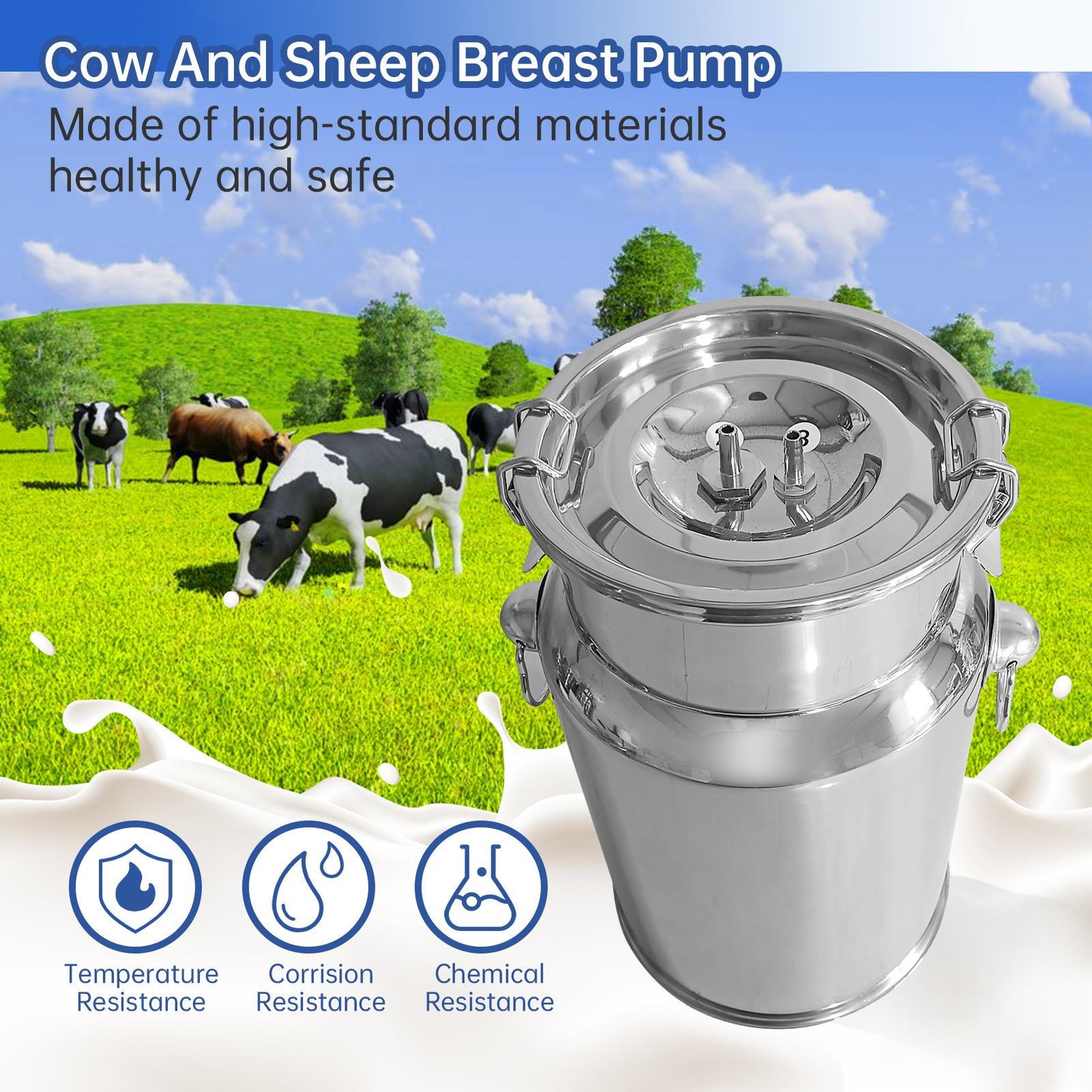 7L Electric Milking Machine Vacuum Impulse Pump Goat/Cow Milker Stainless Steel-