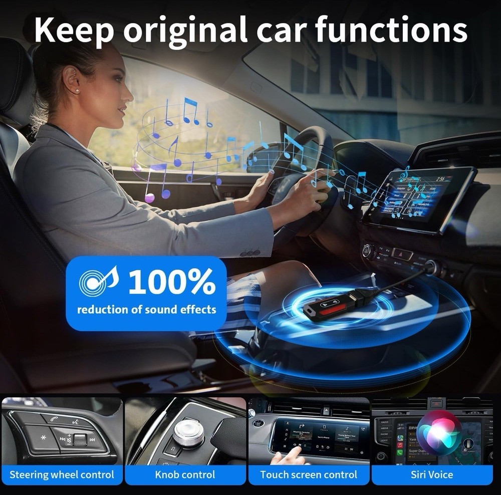 2-in-1 Wireless CarPlay Android Auto Adapter USB Plug & Play Dongle