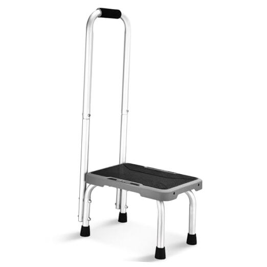 Aluminum Step Stool with Handle for Elderly, Lightweight 1-Step with Handle