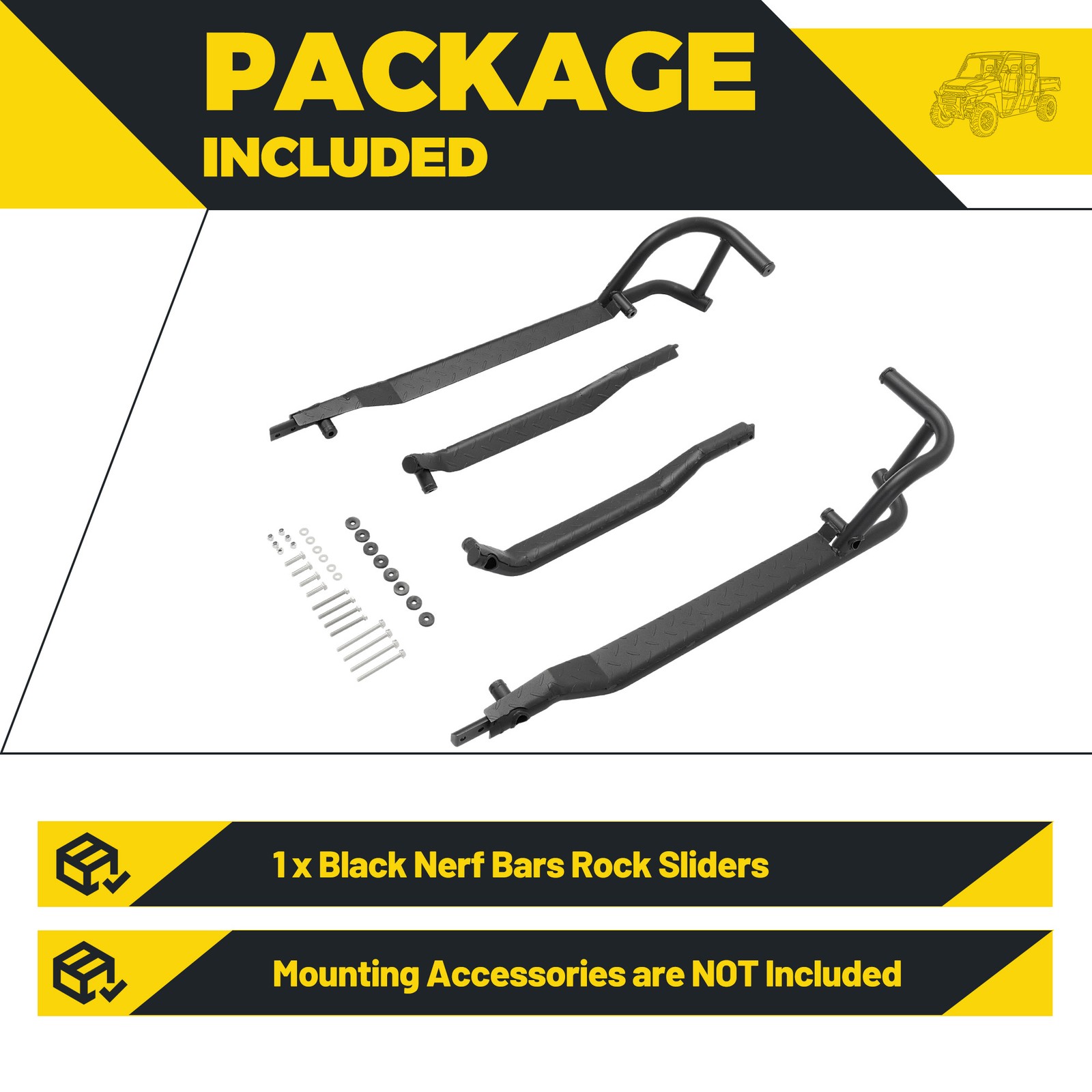 Rock Sliders 1 Pair Nerf Bars Side Steps for Polaris Ranger Crew XP 1000 2019-25