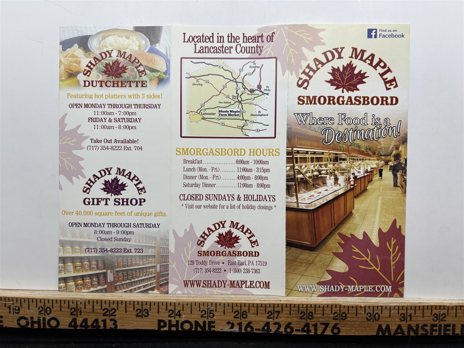 Shady Maple Smorgasbord Buffet East Earl PA Information Brochure Vintage