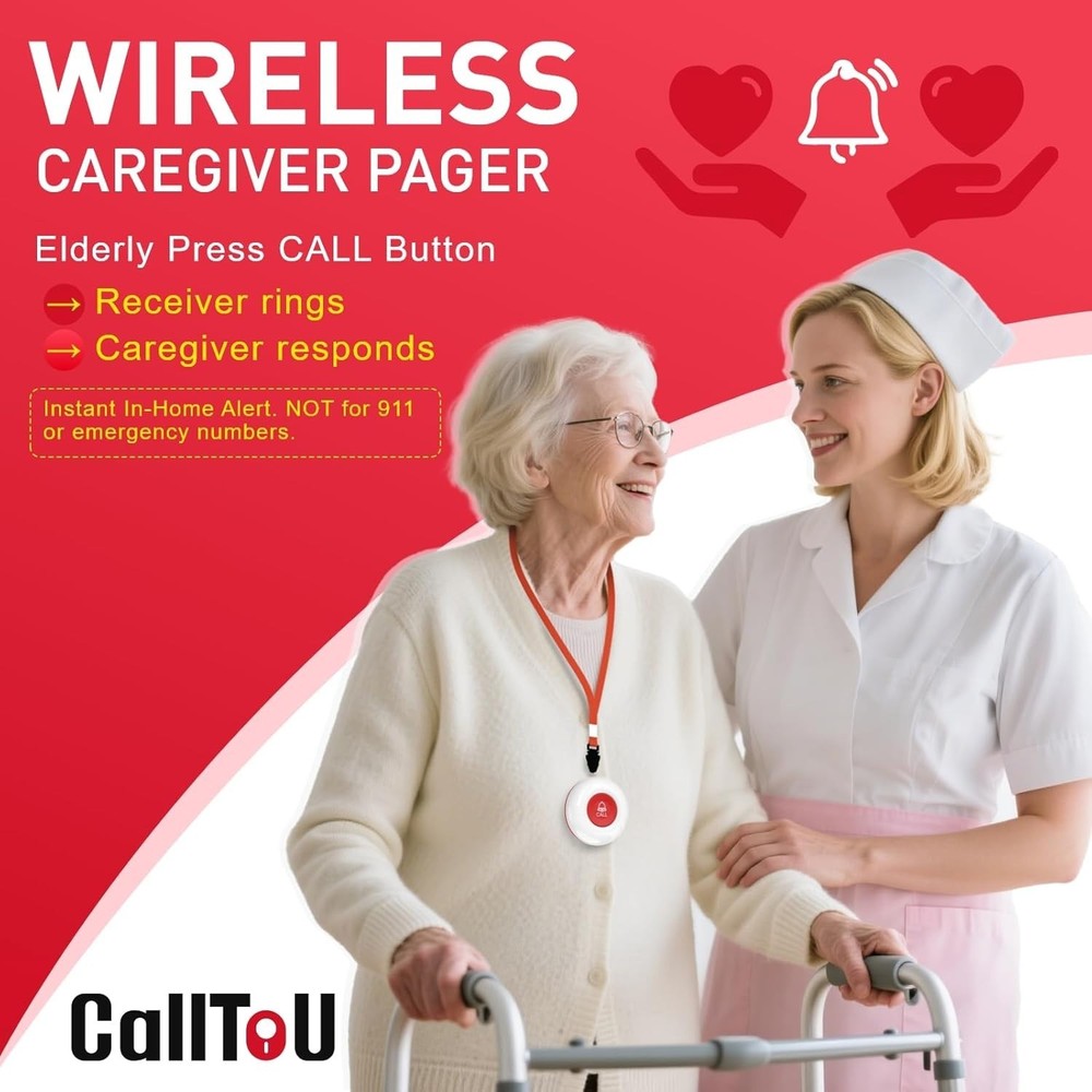Nurse Alert System - Waterproof Call Button with Touch Control & 500+ ft