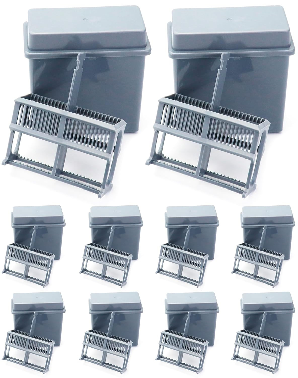 Microscope Slide Staining Jars & Racks, 10 Pack, 24-Slot, Fits 3x1 Slides - Grey