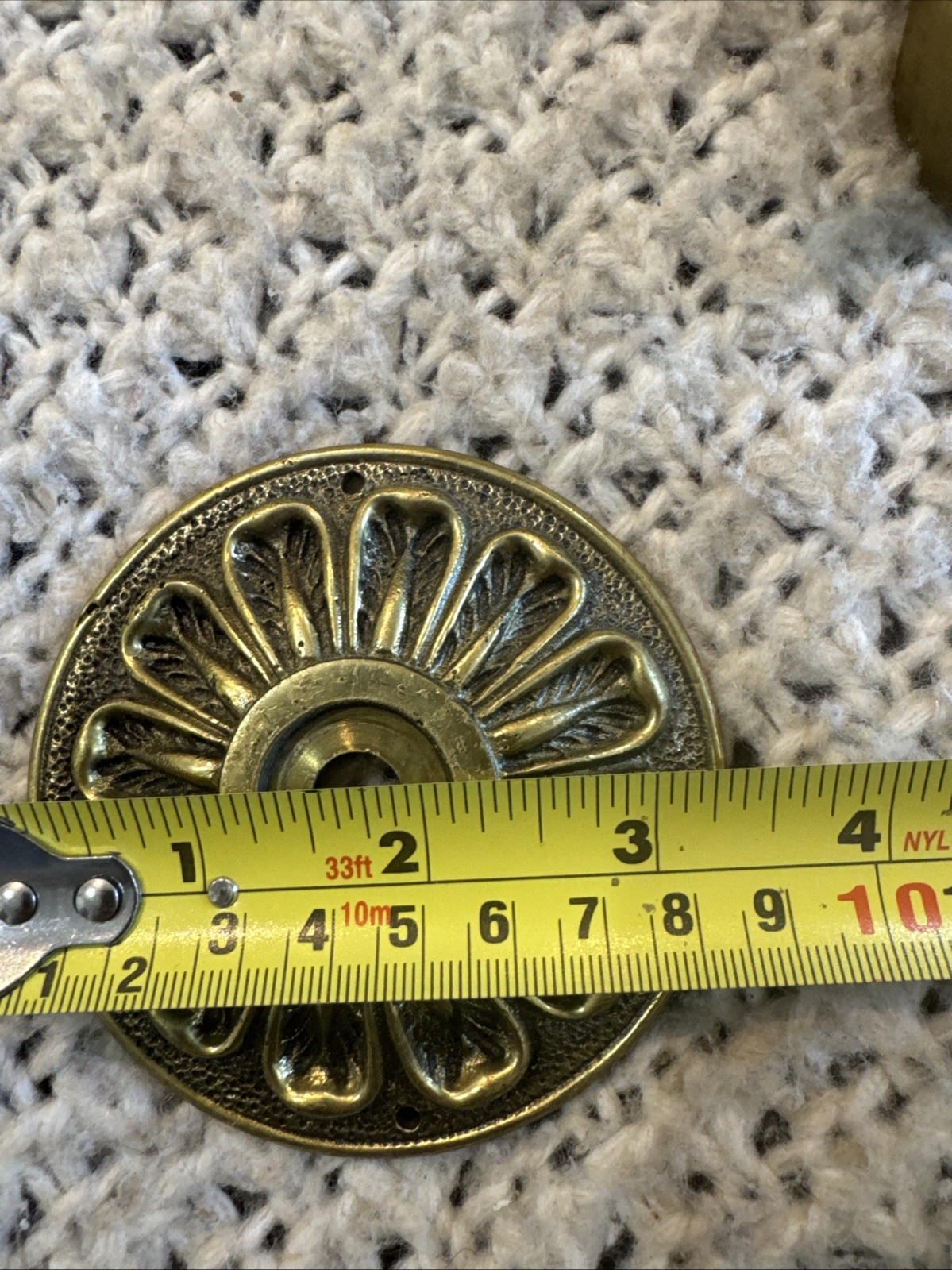 Lot 3psc VNT Ornate Solid Brass Door Knob, Portugal, Mid-Century, Floral Rosette