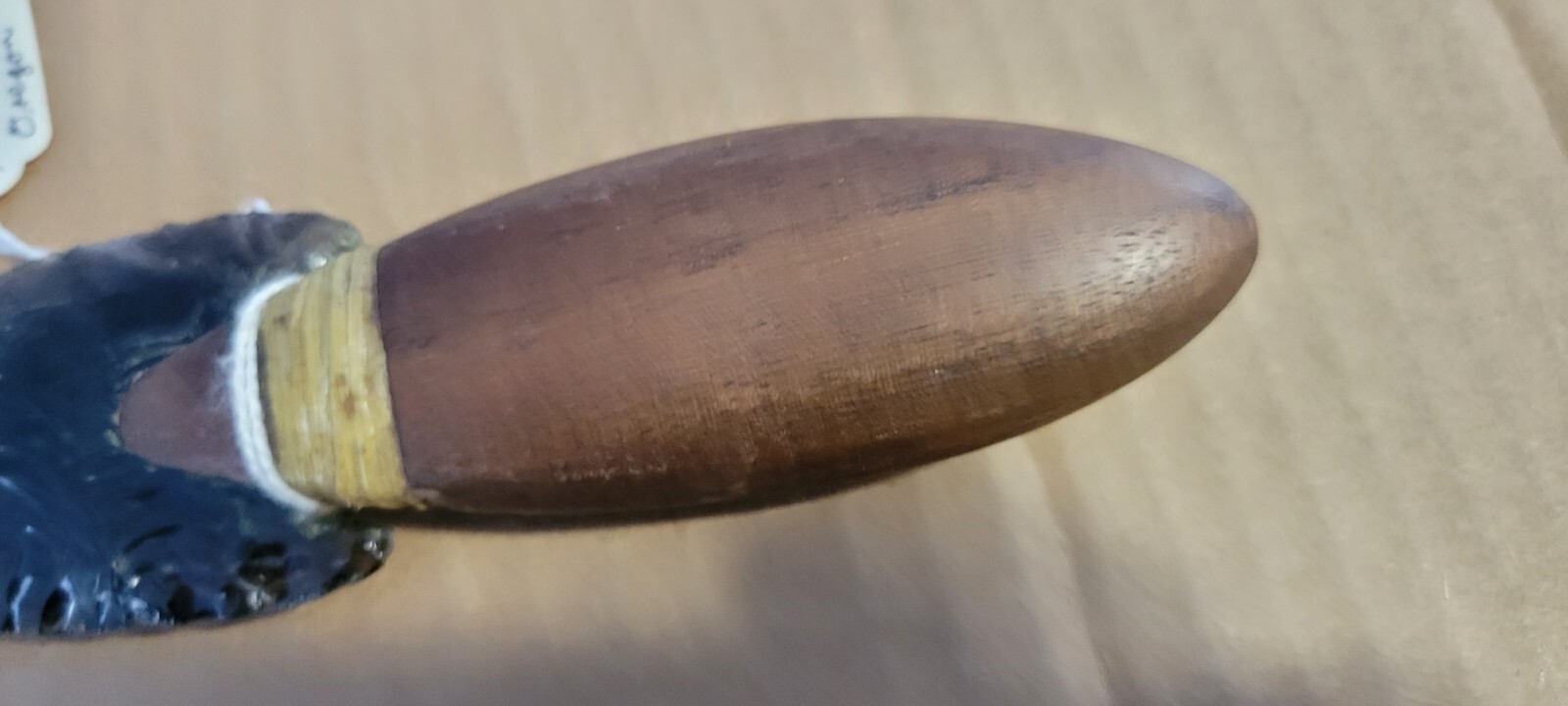 Native Amer.Smokey Obsidian Stone Knife Wood Handle Oregon Dbl. Edge Translucent