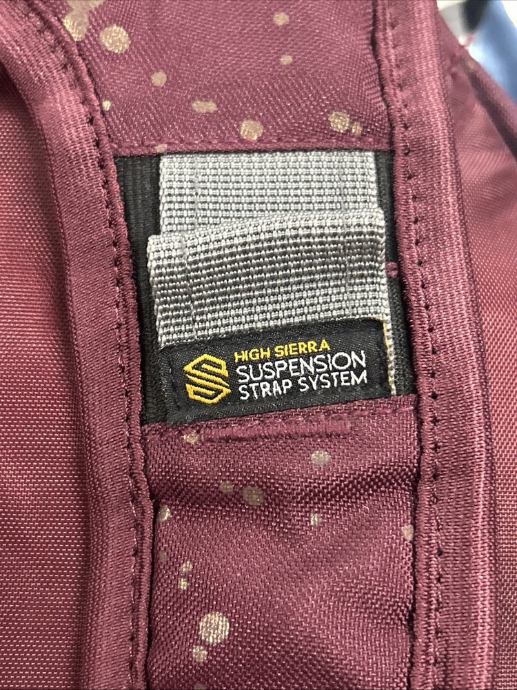 High Sierra Loop Backpack Bookbag Gold Splatter Pattern Maroon Bag