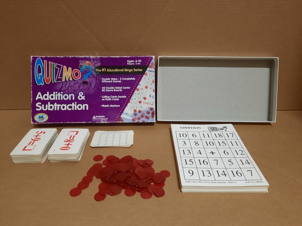 QUIZMO Addition & Subtraction Educational Bingo Game Flash Cards Learning Used