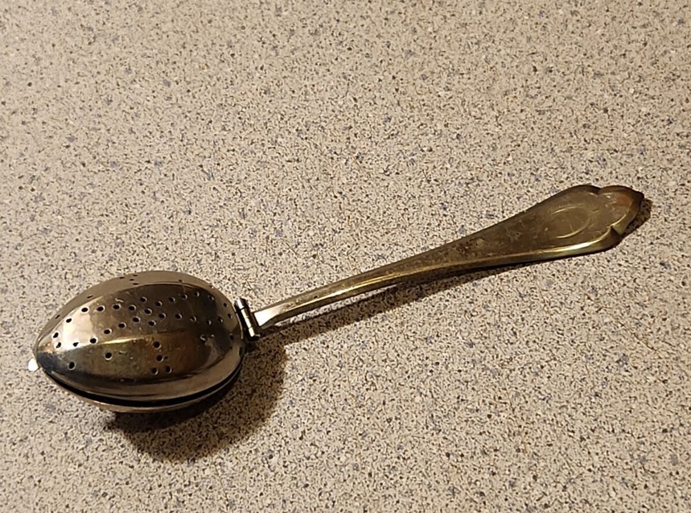 Antique Nickel Tea Strainer Spoon Infuser Marked