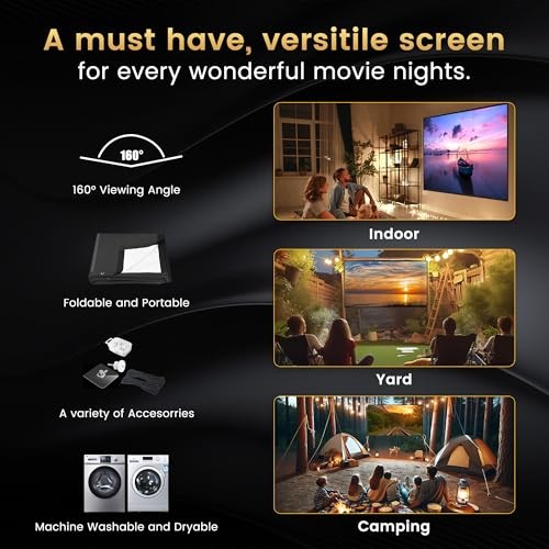 84 inch Projector Screen Upgraded- Black Backing, Straight Edges, Foldable,