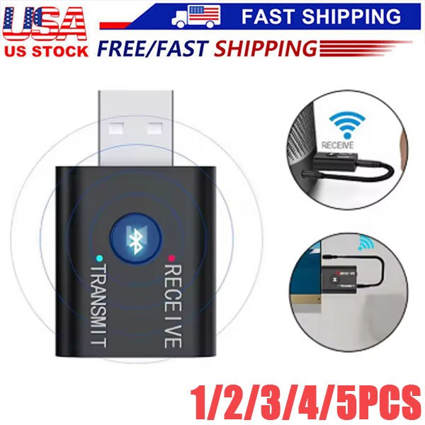 Wireless USB Bluetooth 5.0 Audio Transmitter Receiver Adapter 3.5mm For TV Car