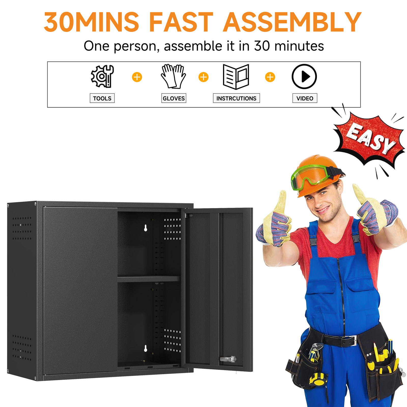 Wall Mounted Metal Lockable Storage Cabinet Garage Wall Cabinet Tool Cabinet