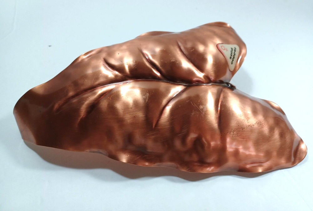 Vtg Gregorian MCM Solid Copper Leaf Shaped Trinket Dish Tray Made in USA