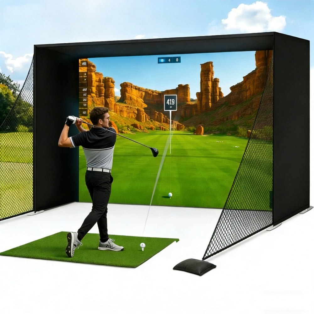 Golf Simulator Enclosure 10 x 8 ft HD Impact Screen Golf Cage Practice Training
