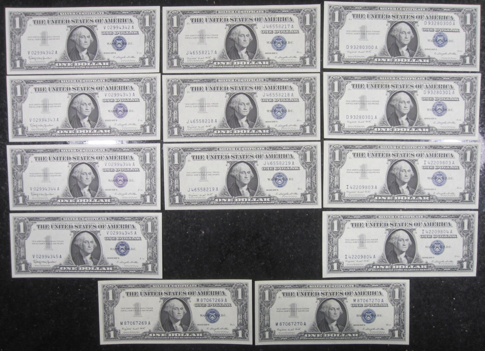 (5 Sets) 1957 A/B $1 Silver Certificates Sequential Serial Numbered Notes ~ CU