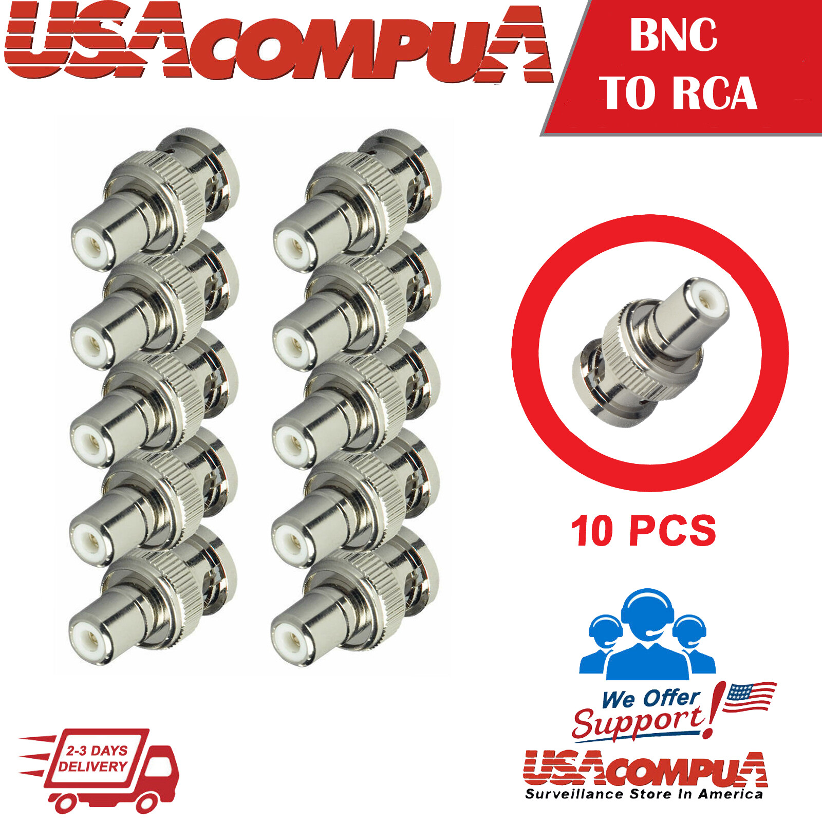10Pcs BNC Male to RCA Female Coax Coaxial Connector Adapter for CCTV camera