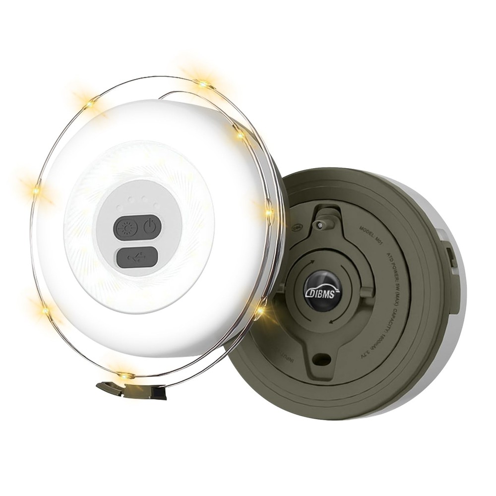 DIBMS 1-Pack Camping String Light w/Lamp, 32.8FT Rechargeable Waterproof LED ...