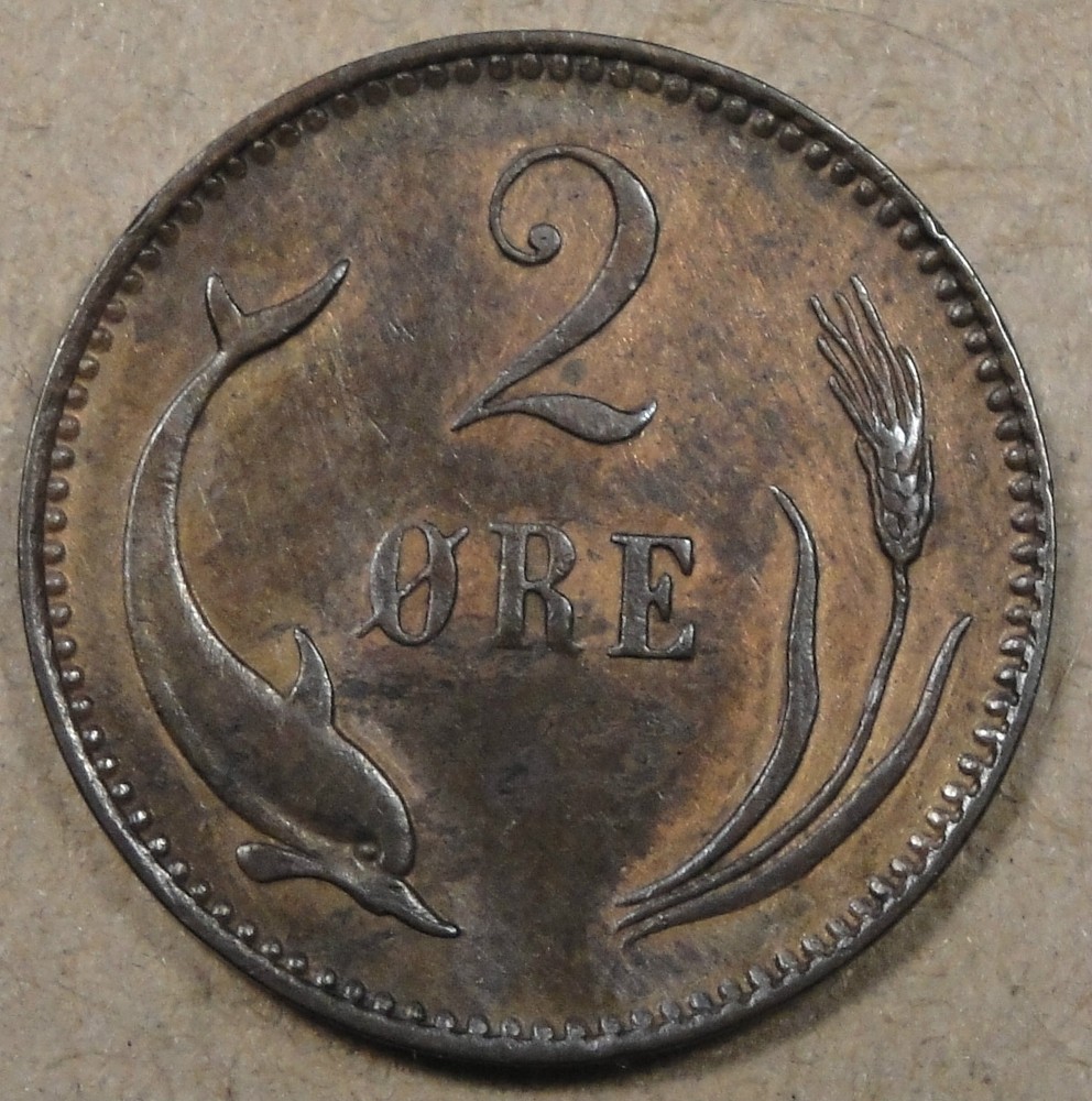 Denmark 1886 2 Ore XF+ light environmental issues