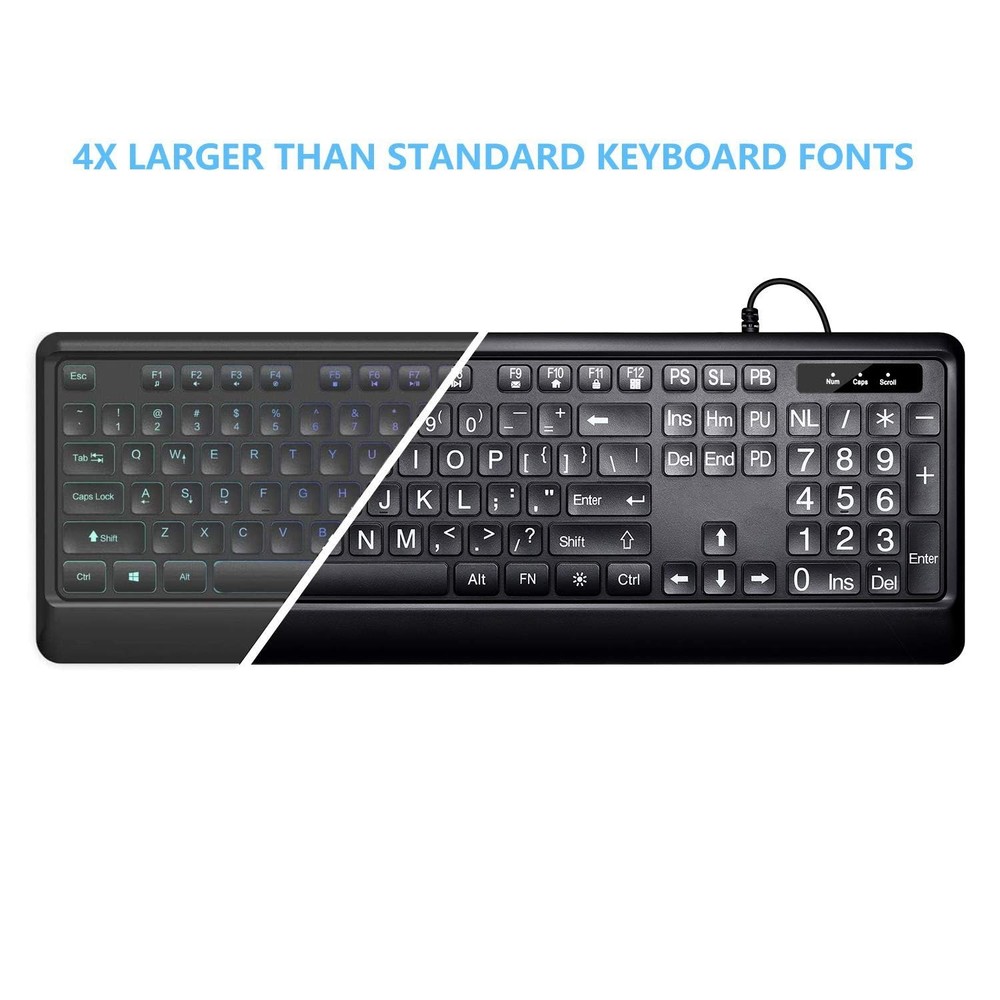 Large Print Backlit Keyboard, USB Wired Computer Keyboard, Full Size Keyboard...