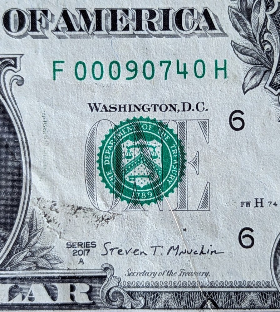 2017 A $1 fancy serial, zip code & date note. Sept 07, 1940 Seal Beach, CA 90740