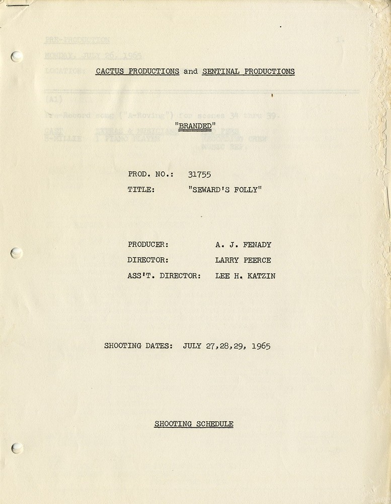 BRANDED - "Seward's Folly" [1965] TV script