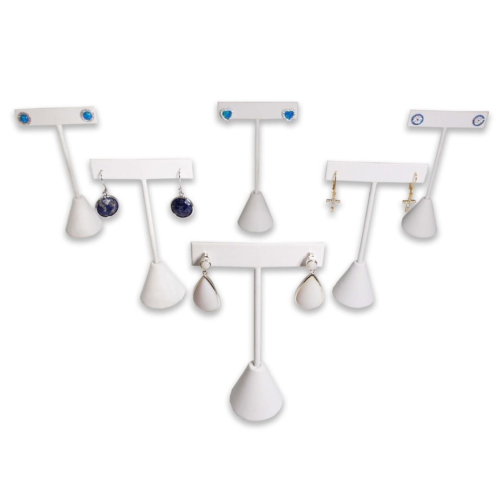 White Leatherette Earring T Shape Display Stands