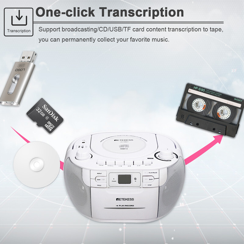 TR621 Portable AM/FM Radio CD/Cassette Tape Player Combo Record Boombox Speaker