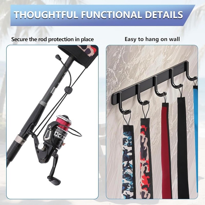 Fishing Rod Sleeve Neoprene Heavy Duty Protector Adjustable Drawstring Loop New