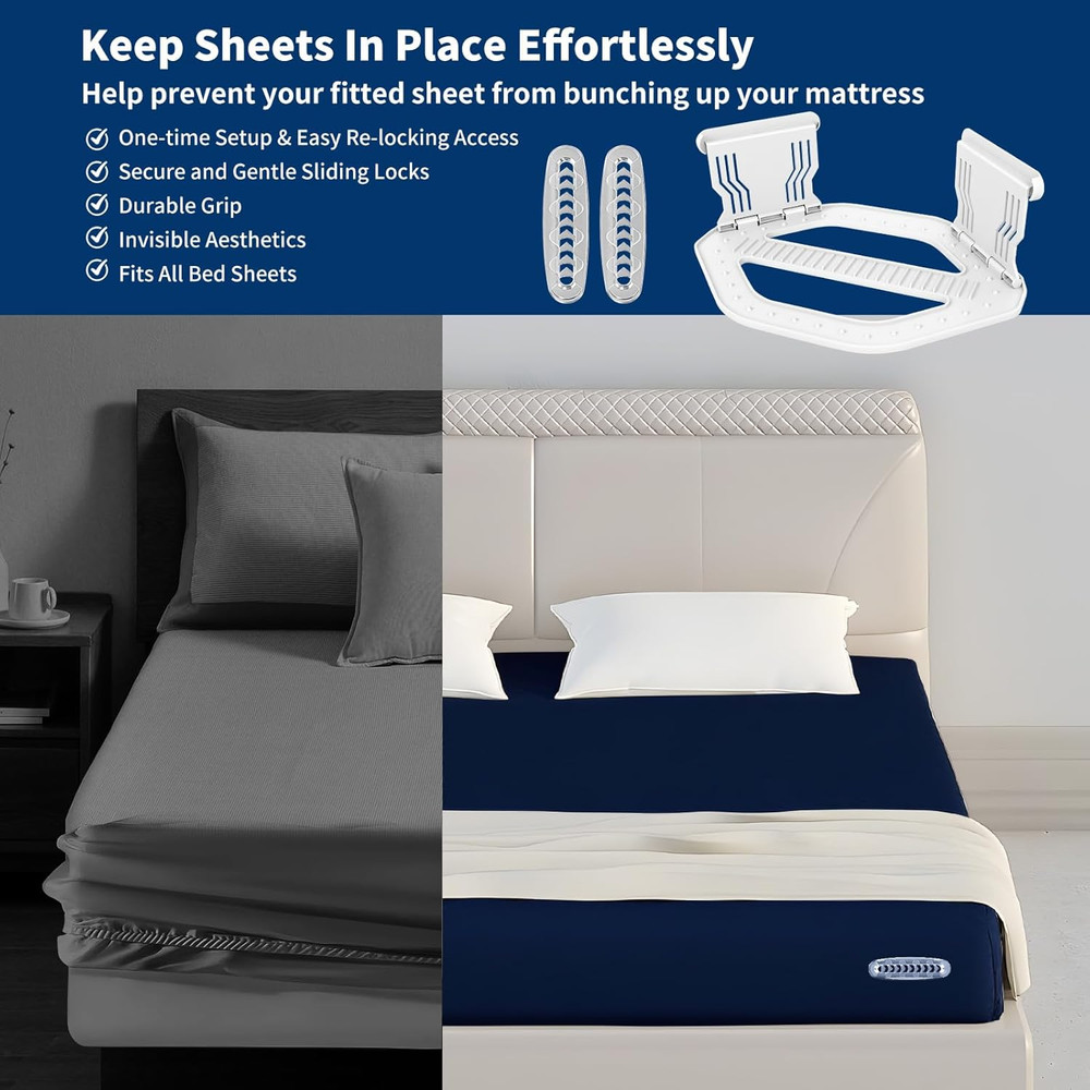 Bed Sheet Holders for Corners Keep Sheets in Place Firmly - Foldable Fitted Shee