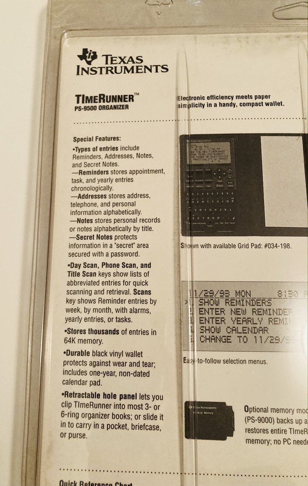 Texas Instruments Time Runner Electronic Personal Organizer PS-9500 New Sealed