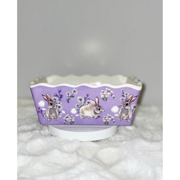 Beautiful 2 piece Easter Set Mini Cupcake Stand Riser Loaf Dish Purple Easter