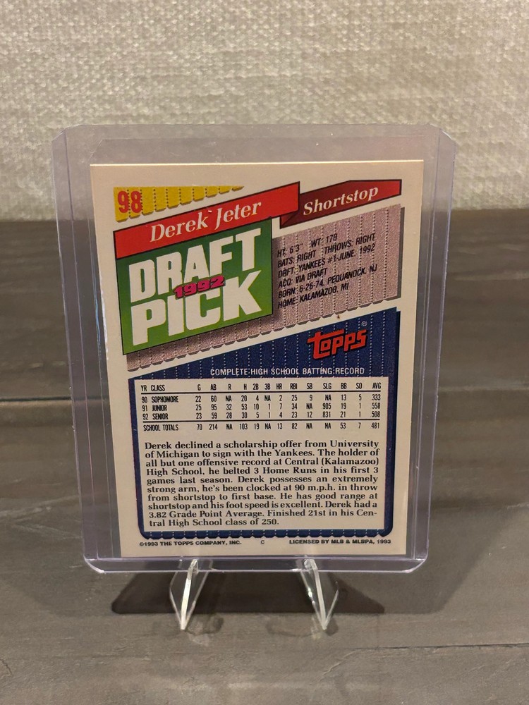 Derek Jeter 1992 Draft Pick – Topps – New York Yankees