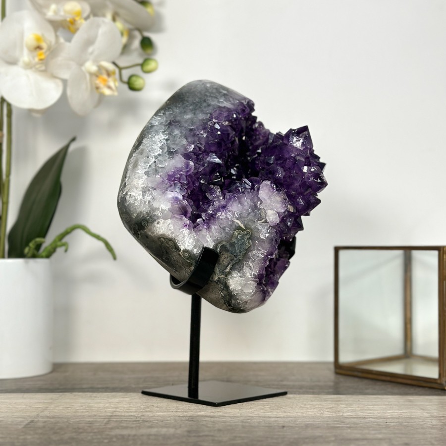 Amethyst Crystal Cluster Geode with Quartz Shell. MWS2636