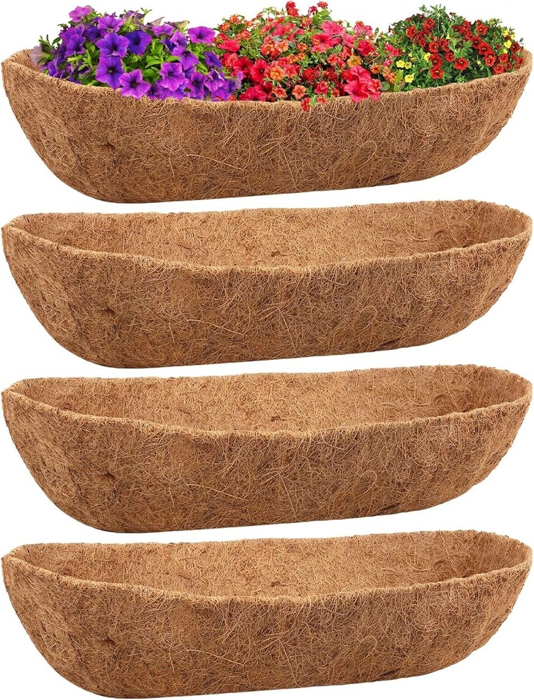 4PCS 36 Inch Natural Trough Coco Coir Liners Planters Replacement, Pre-Formed...