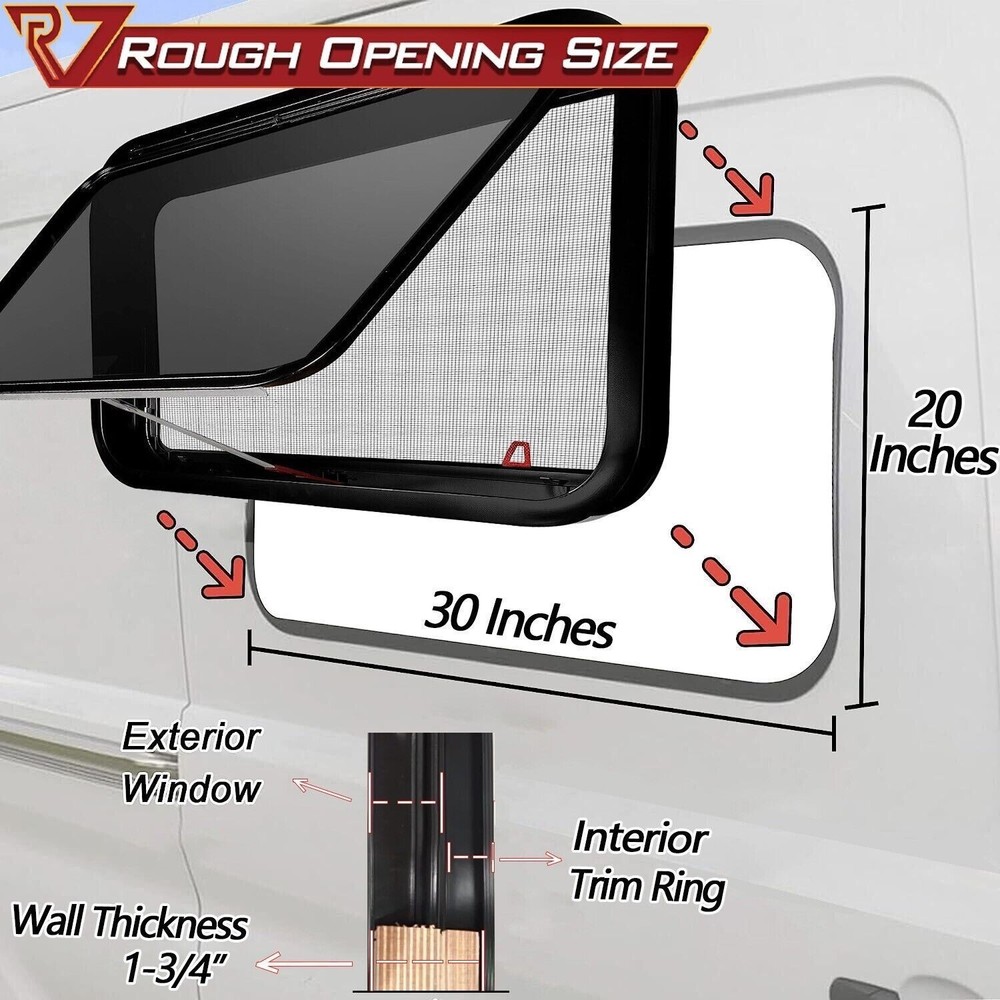 RV Exit Window 30" x 20" Camper Replacement Push Out Emergency Window NEW