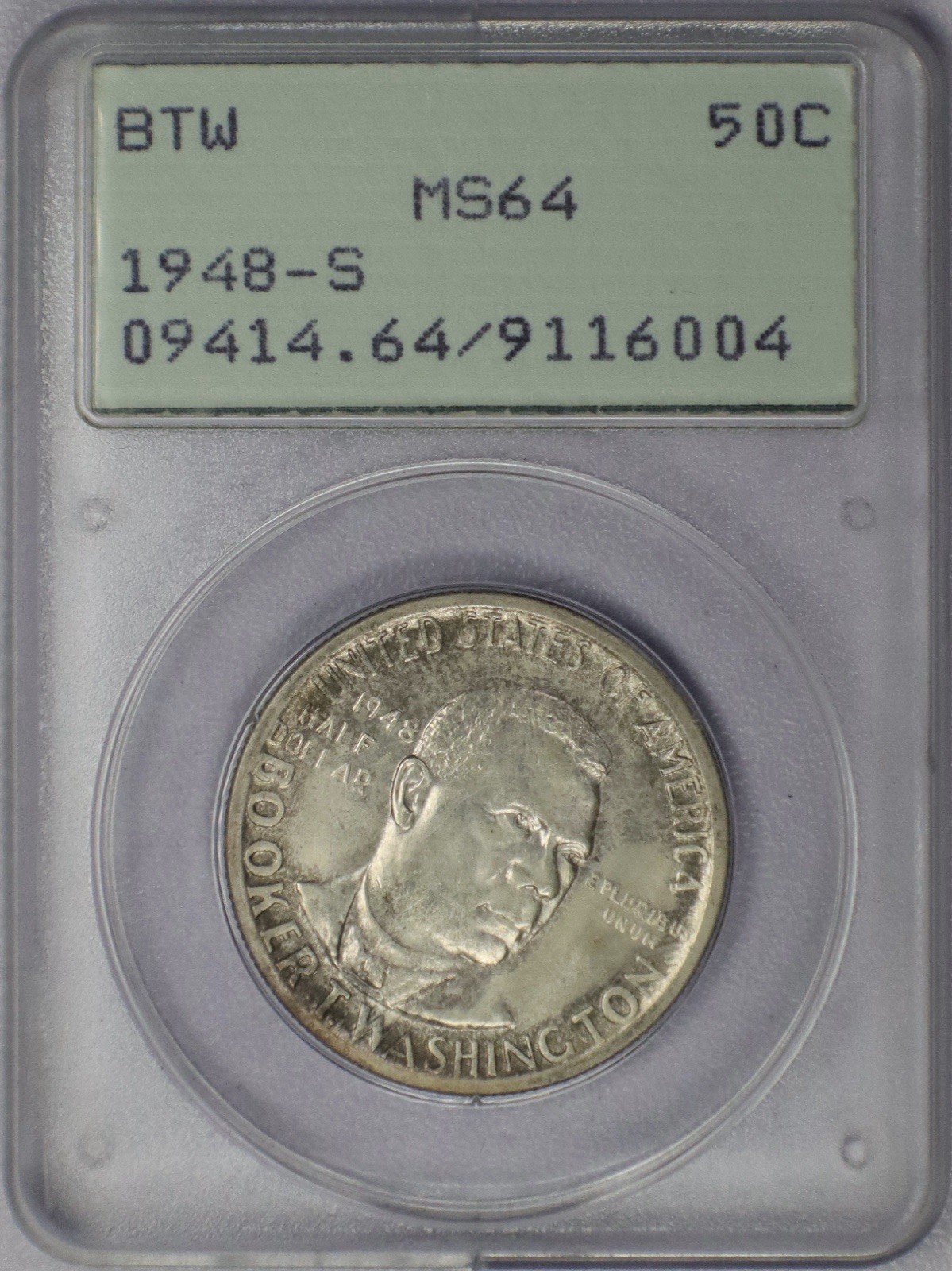 1948-S 50c Booker T Washington Commemorative Half Dollar - PCGS MS 64 Rattler