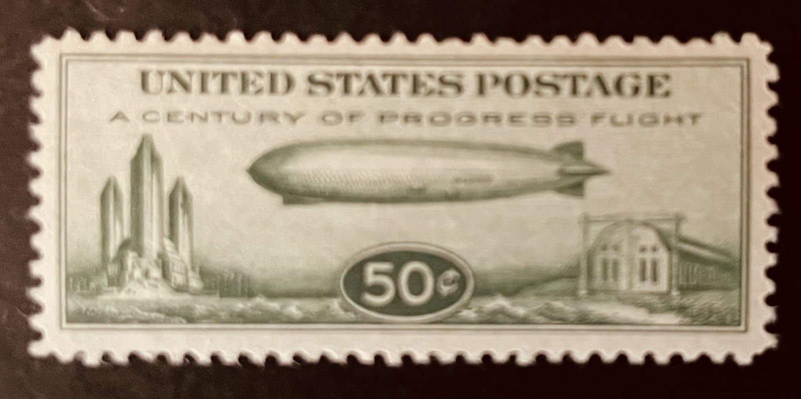 US 1933 50c “Baby” Zeppelin Airmail Stamp Sc# C18 Mint NH OG XF