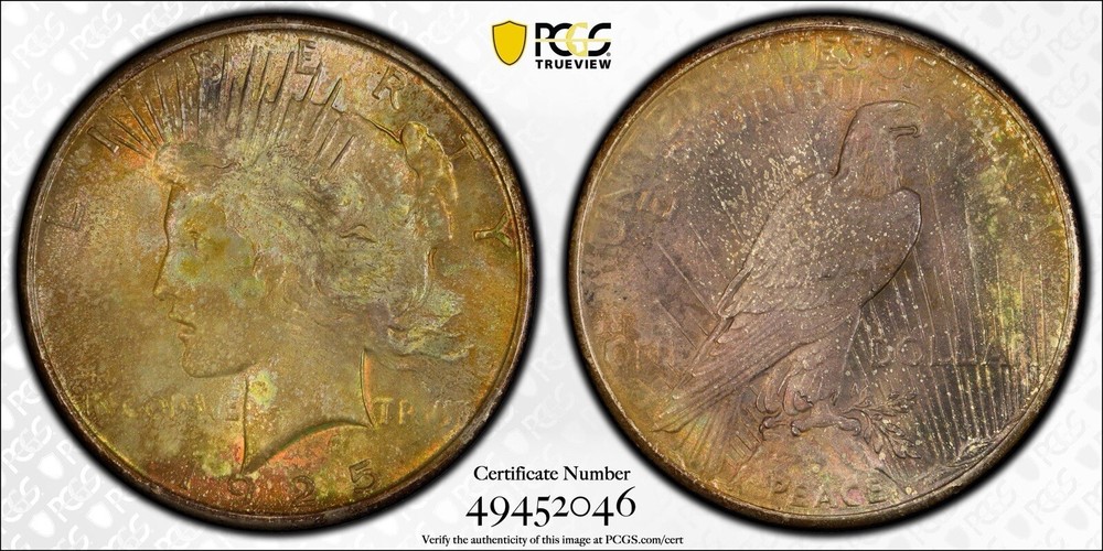 1925 Peace Silver $1 Dollar PCGS MS 65 Toned