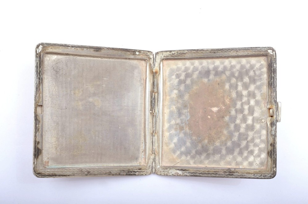 1930's Polish 800 Solid Silver 110 Gram Cigarette Compact Powder Case Box Marked