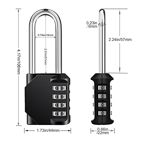 Long Shackle Padlock 4 Digit Combination Lock Resettable Weatherproof Combo Lock