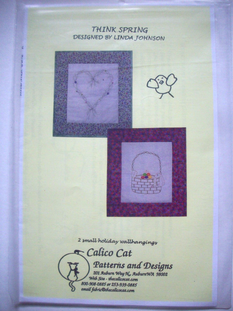 Flower heart & Easter basket embroidery pattern Calico Cat *D