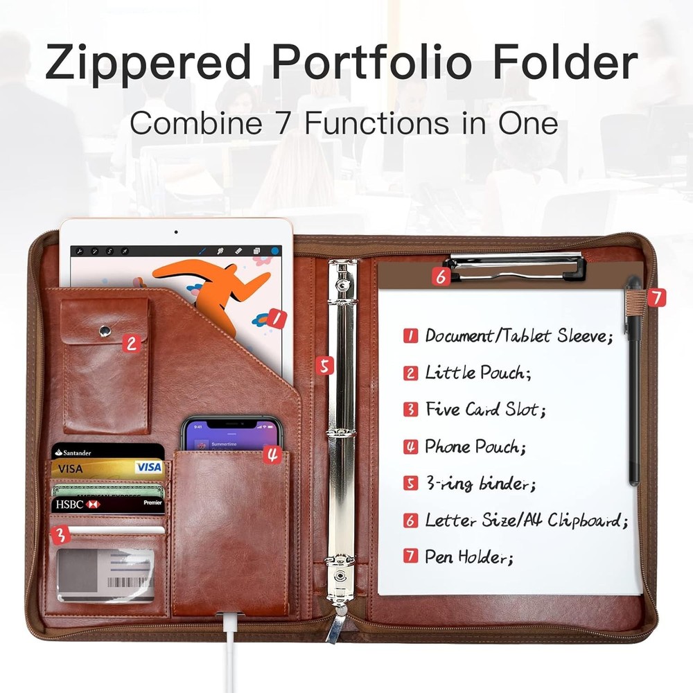 Zippered Leather Portfolio Organizer