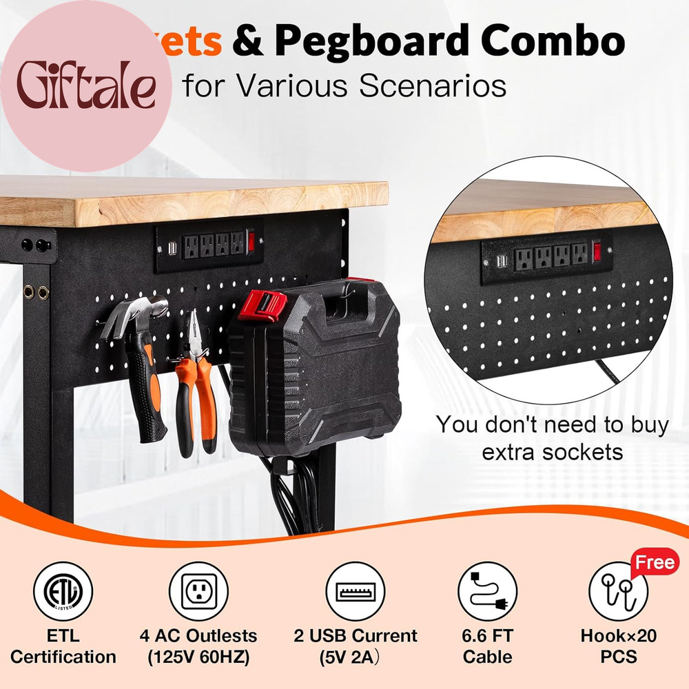 48“ Adjustable Height Workbench Work Bench for Garage Work Table with under Tabl