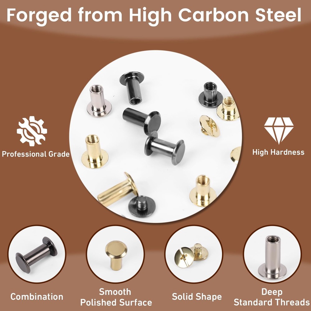 Chicago Screws 110 Pcs Leather Rivets with 2-Piece Tool Kit, Assorted Binding Se