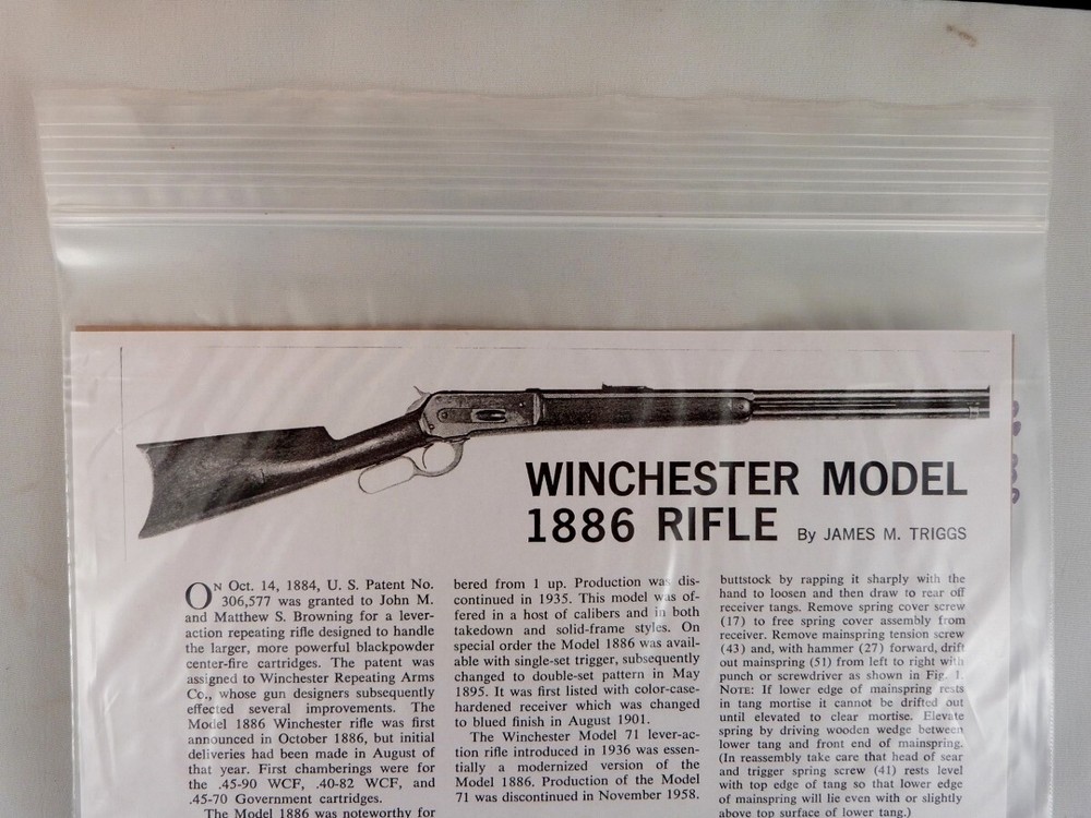 WINCHESTER MODEL 1886 RIFLE BREAK DOWN INSTRUCTION KIT