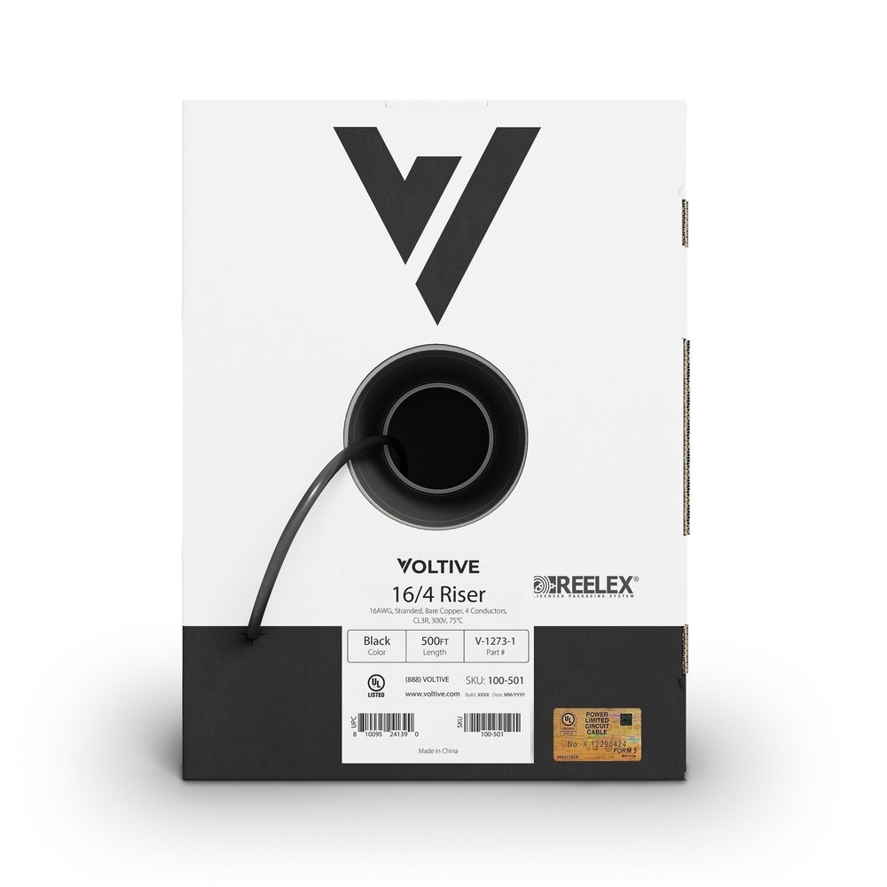 Voltive 16/4 Speaker Wire - CL3R - Riser - OFC - 500ft - Black